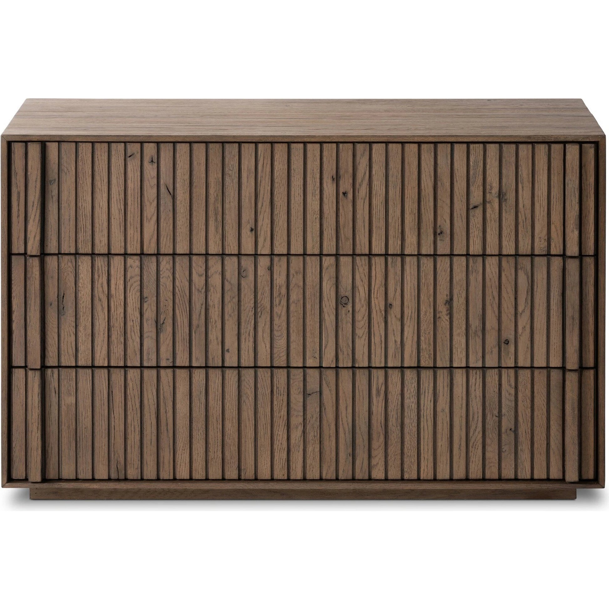 Leo Nightstand by Four Hands in rustic grey. Made from solid oak, thick oak veneer in a modern style.