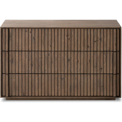 Leo Nightstand by Four Hands in rustic grey. Made from solid oak, thick oak veneer in a modern style.