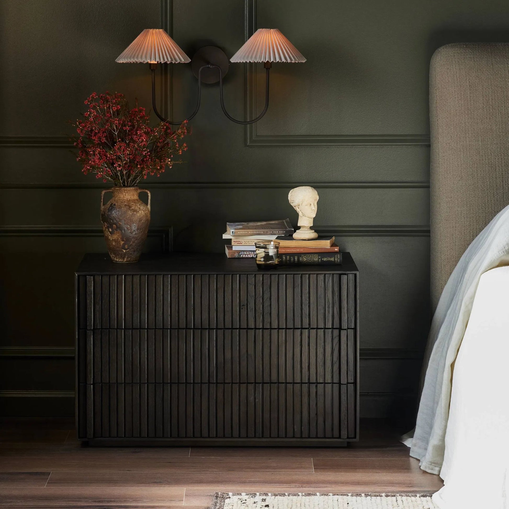 Leo Nightstand by Four Hands. Made from thick oak veneer, solid oak in a transitional style.