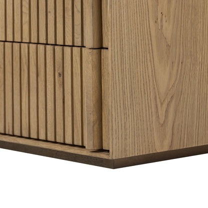 Leo Nightstand by Four Hands. Made from thick oak veneer, solid oak in a transitional style.