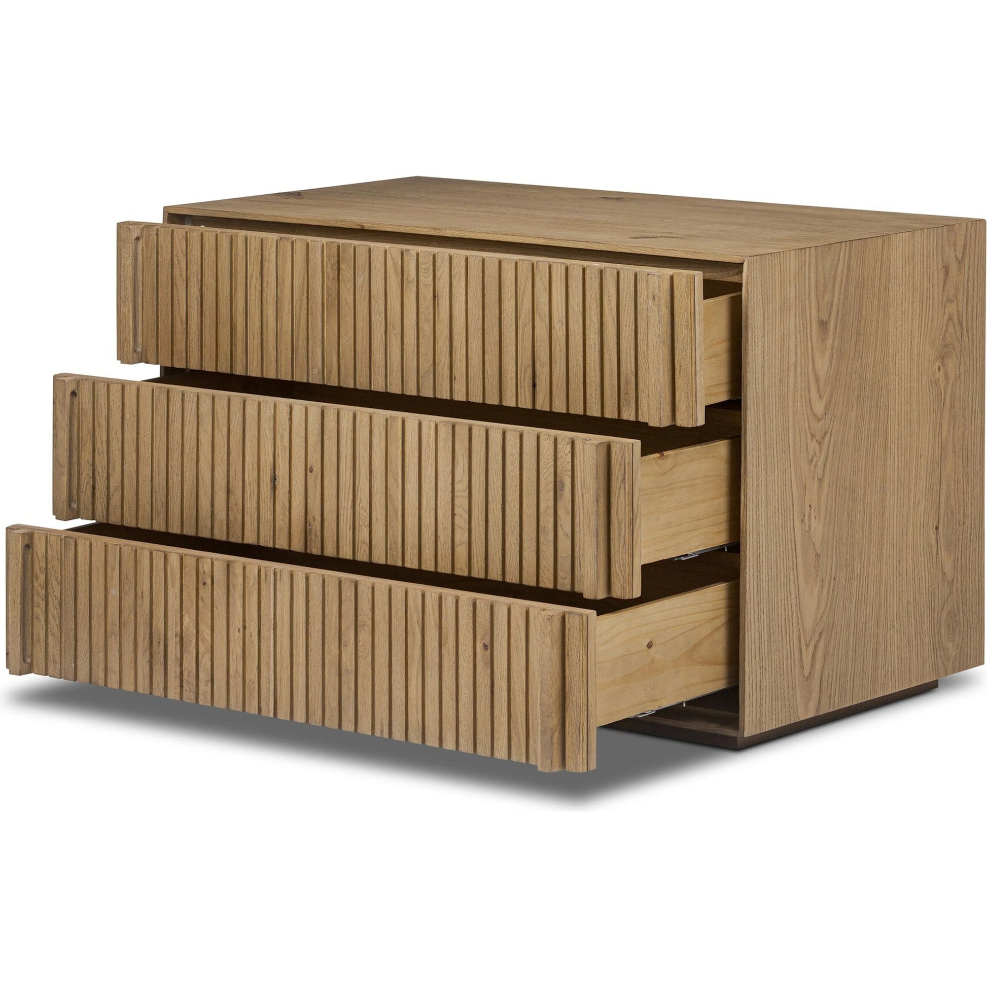 Leo Nightstand by Four Hands. Made from thick oak veneer, solid oak in a transitional style.