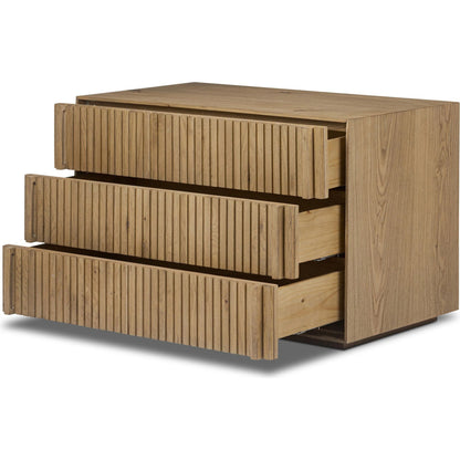 Leo Nightstand by Four Hands. Made from thick oak veneer, solid oak in a transitional style.