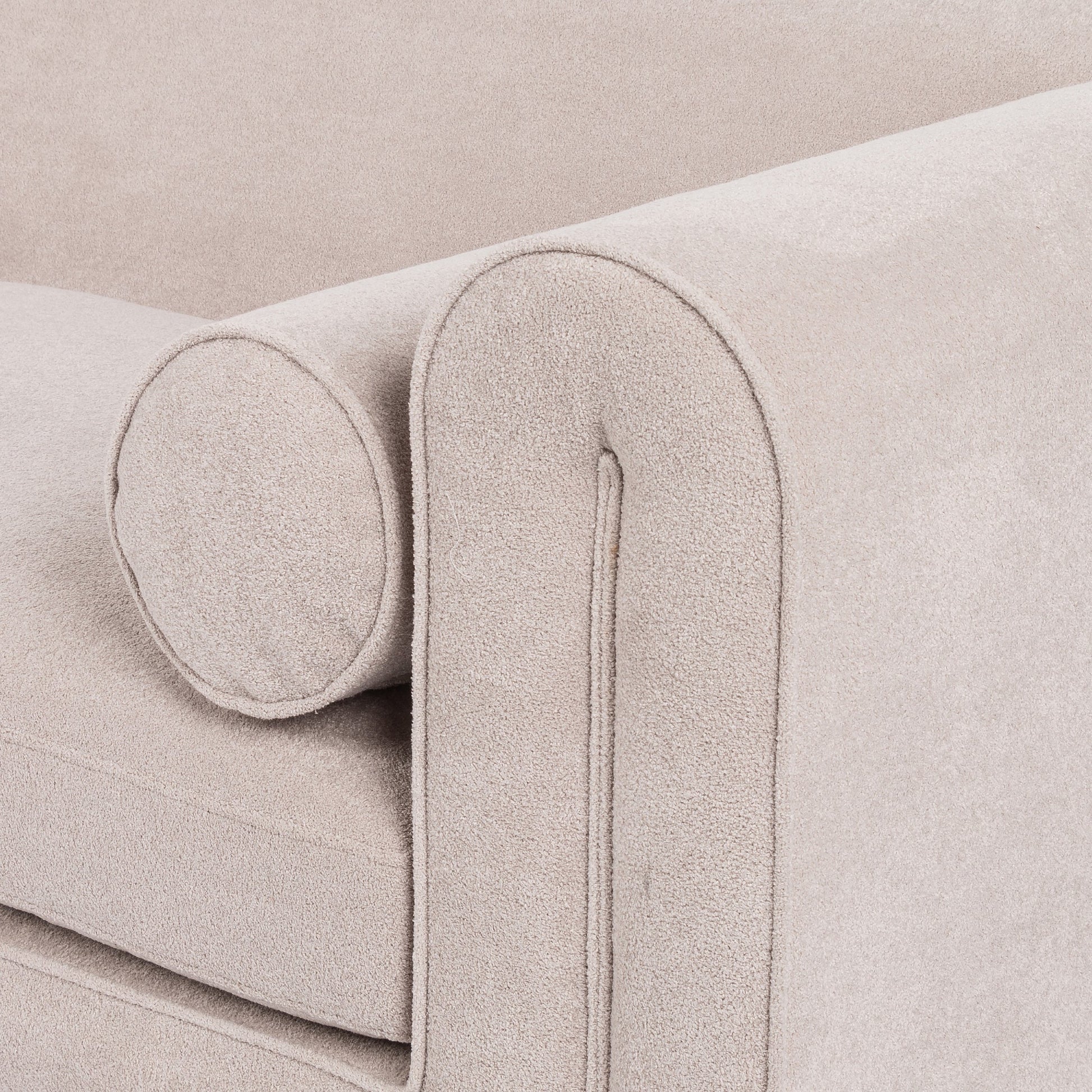 Mitchell Sofa by Four Hands in piermont sand. Made from 100% polyester, eucalyptus plywood, 100% polypropylene in a transitional style.