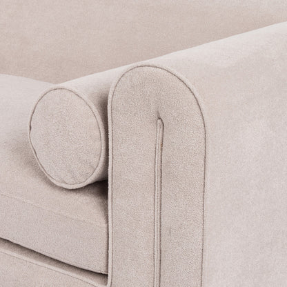 Mitchell Sofa by Four Hands in piermont sand. Made from 100% polyester, eucalyptus plywood, 100% polypropylene in a transitional style.
