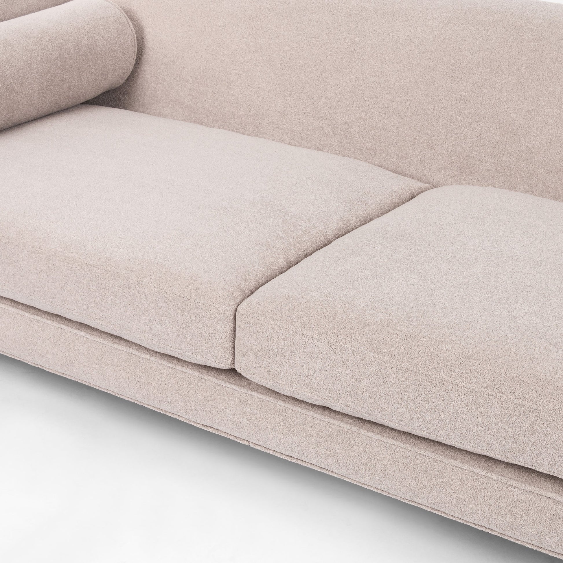 Mitchell Sofa by Four Hands in piermont sand. Made from 100% polyester, eucalyptus plywood, 100% polypropylene in a transitional style.