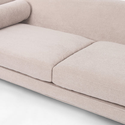 Mitchell Sofa by Four Hands in piermont sand. Made from 100% polyester, eucalyptus plywood, 100% polypropylene in a transitional style.