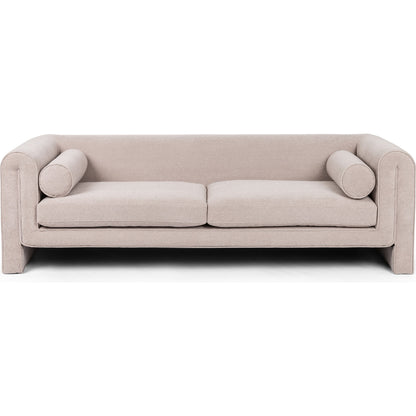Mitchell Sofa by Four Hands in piermont sand. Made from 100% polyester, eucalyptus plywood, 100% polypropylene in a transitional style.