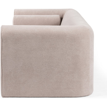 Mitchell Sofa by Four Hands in piermont sand. Made from 100% polyester, eucalyptus plywood, 100% polypropylene in a transitional style.