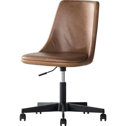 Lyka Desk Chair by Four Hands in sonoma chestnut. Made from top grain leather, aluminum, 100% polyester in a transitional style.
