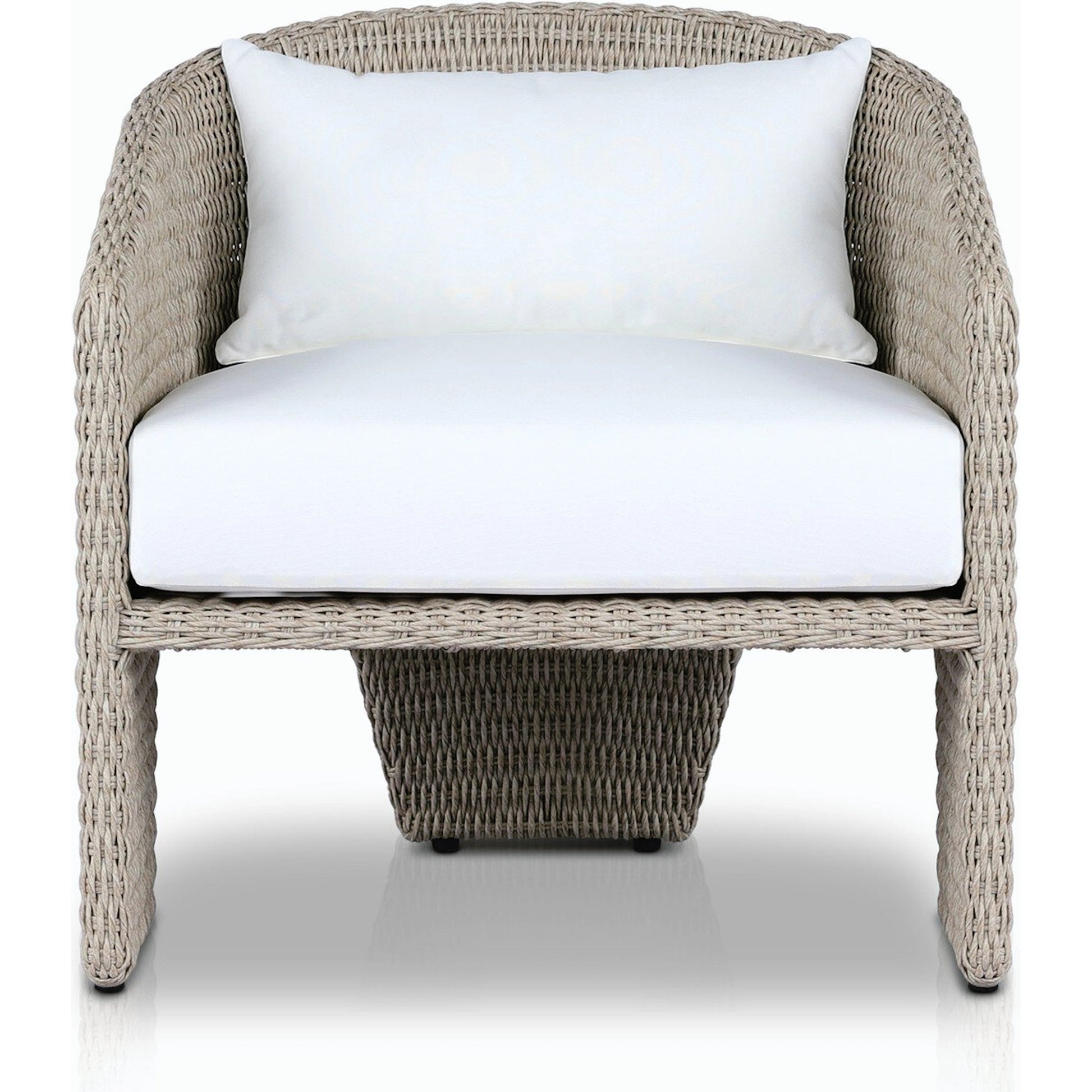 Fae Outdoor Chair by Four Hands in stinson white. Made from 100% olefin, 100% polyethylene, 91% polyurethane foam pad, 9% polyester fiber batting in a modern style.