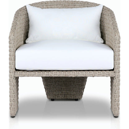 Fae Outdoor Chair by Four Hands in stinson white. Made from 100% olefin, 100% polyethylene, 91% polyurethane foam pad, 9% polyester fiber batting in a modern style.