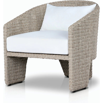Fae Outdoor Chair by Four Hands in stinson white. Made from 100% olefin, 100% polyethylene, 91% polyurethane foam pad, 9% polyester fiber batting in a modern style.