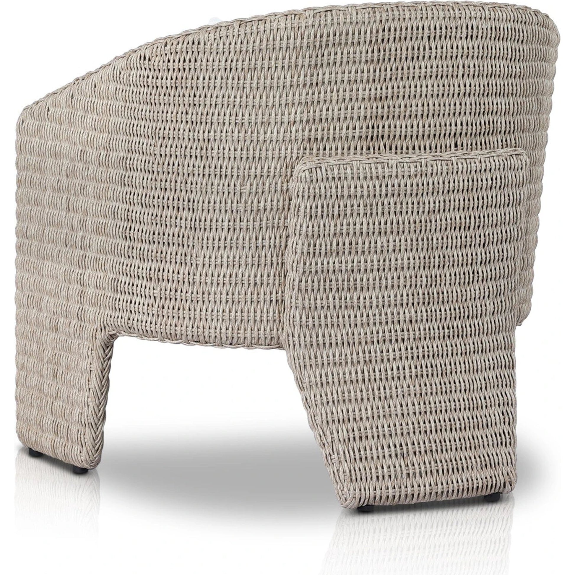Fae Outdoor Chair by Four Hands in stinson white. Made from 100% olefin, 100% polyethylene, 91% polyurethane foam pad, 9% polyester fiber batting in a modern style.
