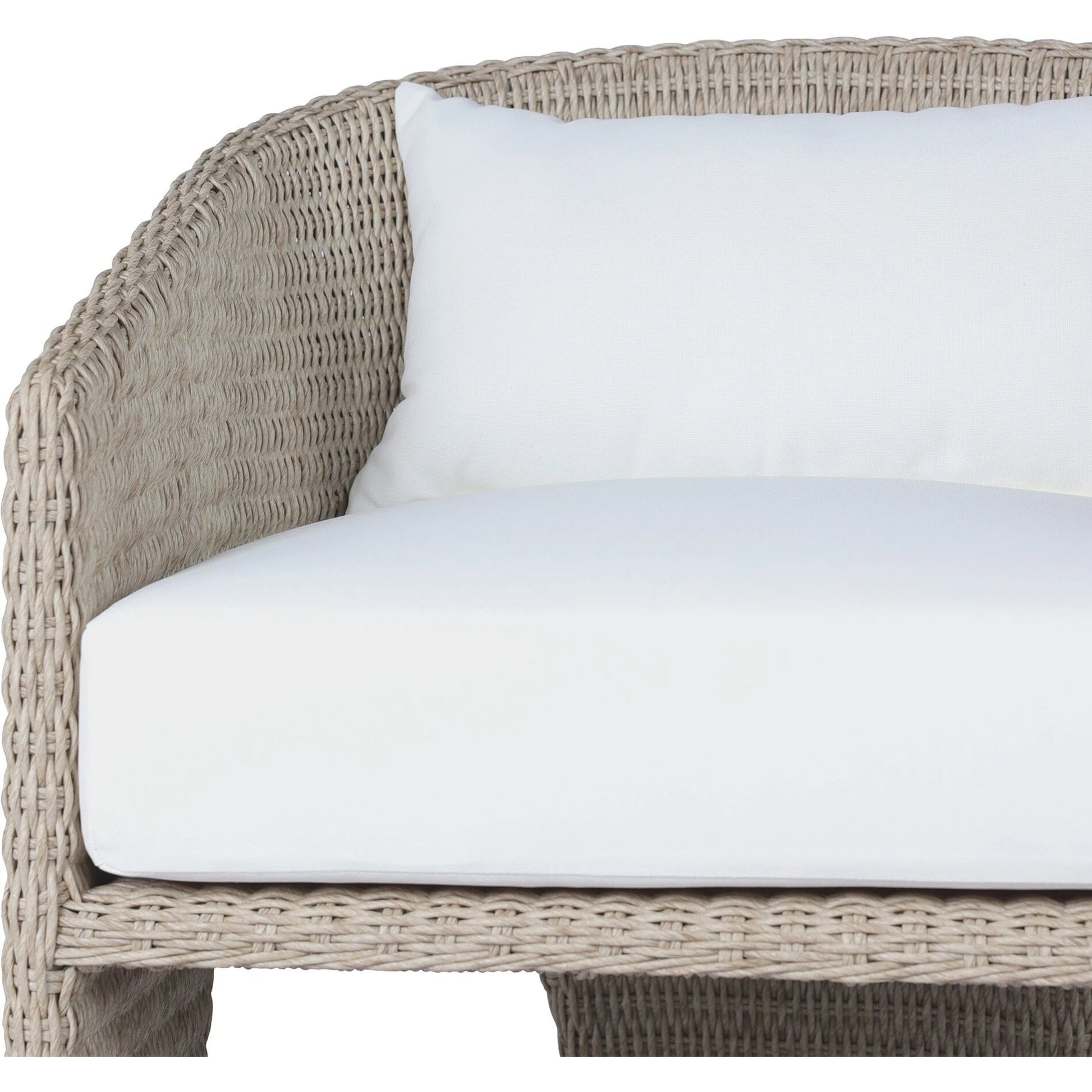 Fae Outdoor Chair by Four Hands in stinson white. Made from 100% olefin, 100% polyethylene, 91% polyurethane foam pad, 9% polyester fiber batting in a modern style.