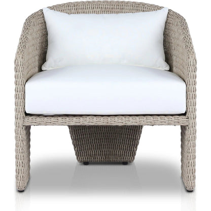 Fae Outdoor Chair by Four Hands in stinson white. Made from 100% olefin, 100% polyethylene, 91% polyurethane foam pad, 9% polyester fiber batting in a modern style.