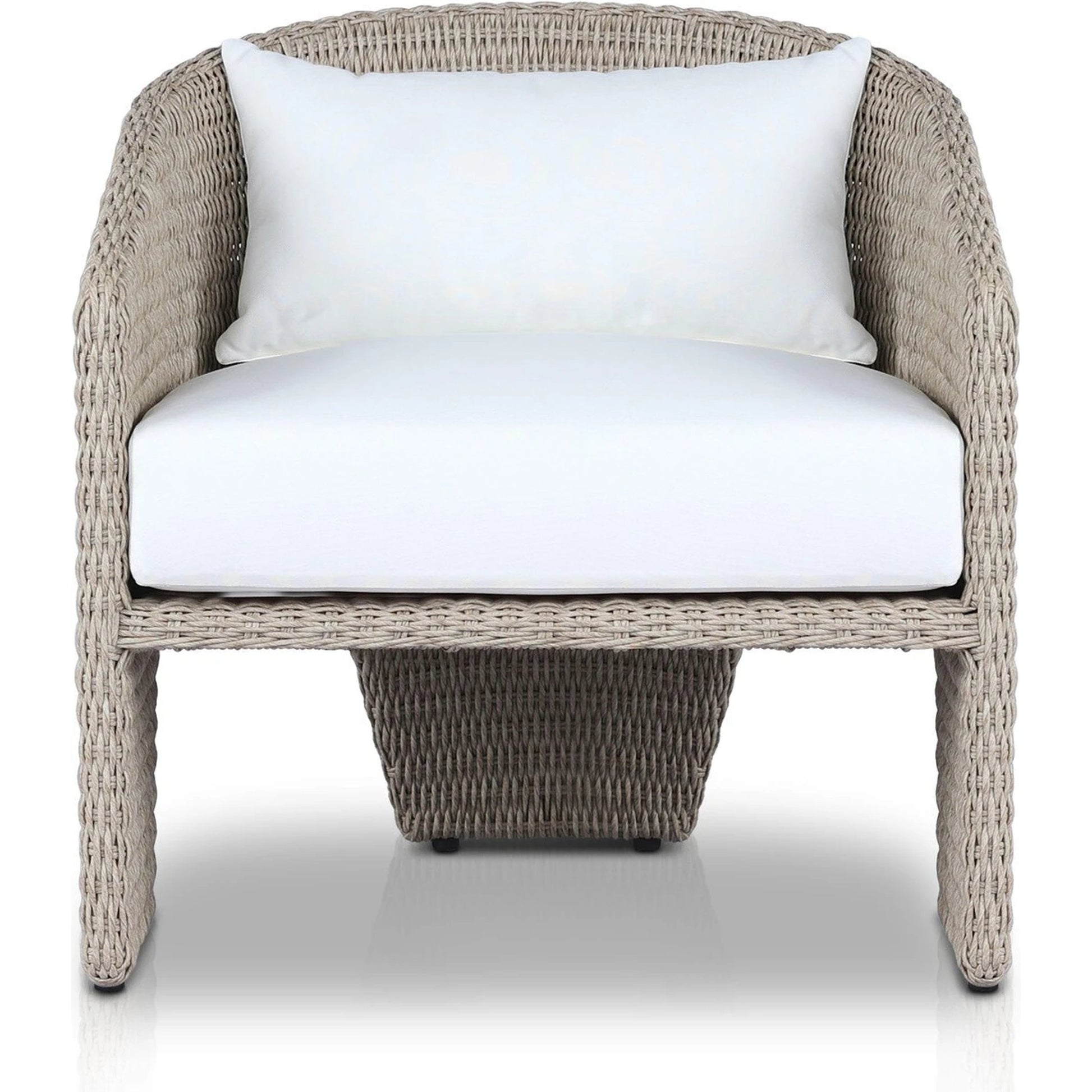 Fae Outdoor Chair by Four Hands in stinson white. Made from 100% olefin, 100% polyethylene, 91% polyurethane foam pad, 9% polyester fiber batting in a modern style.