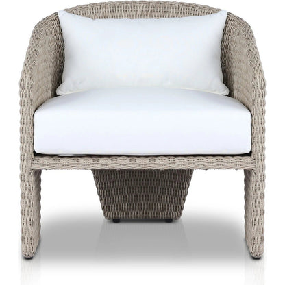 Fae Outdoor Chair by Four Hands in stinson white. Made from 100% olefin, 100% polyethylene, 91% polyurethane foam pad, 9% polyester fiber batting in a modern style.