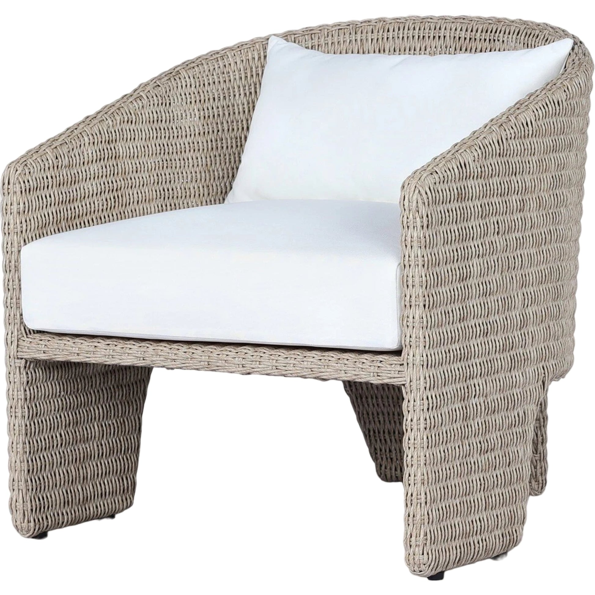 Fae Outdoor Chair by Four Hands in stinson white. Made from 100% olefin, 100% polyethylene, 91% polyurethane foam pad, 9% polyester fiber batting in a modern style.