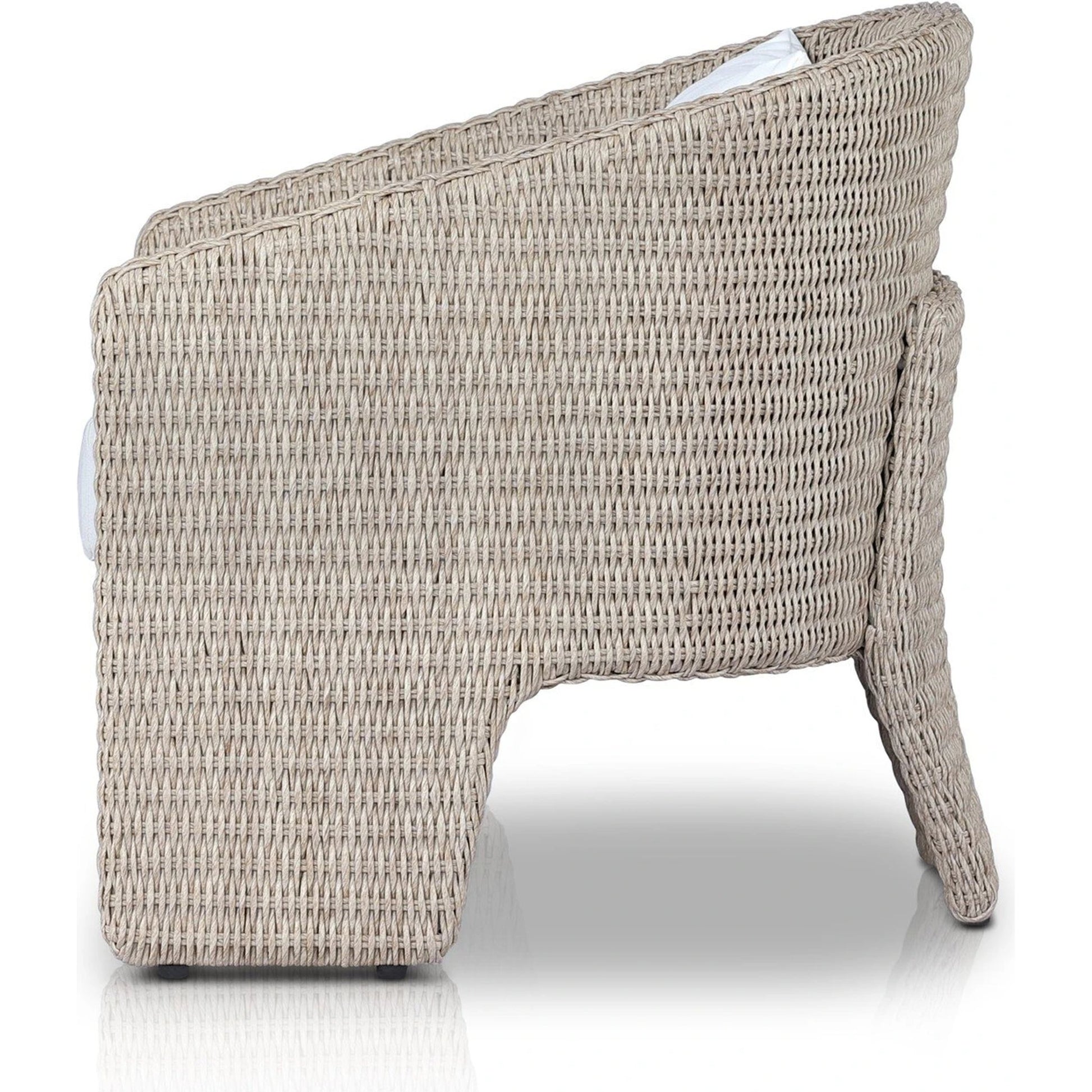 Fae Outdoor Chair by Four Hands in stinson white. Made from 100% olefin, 100% polyethylene, 91% polyurethane foam pad, 9% polyester fiber batting in a modern style.