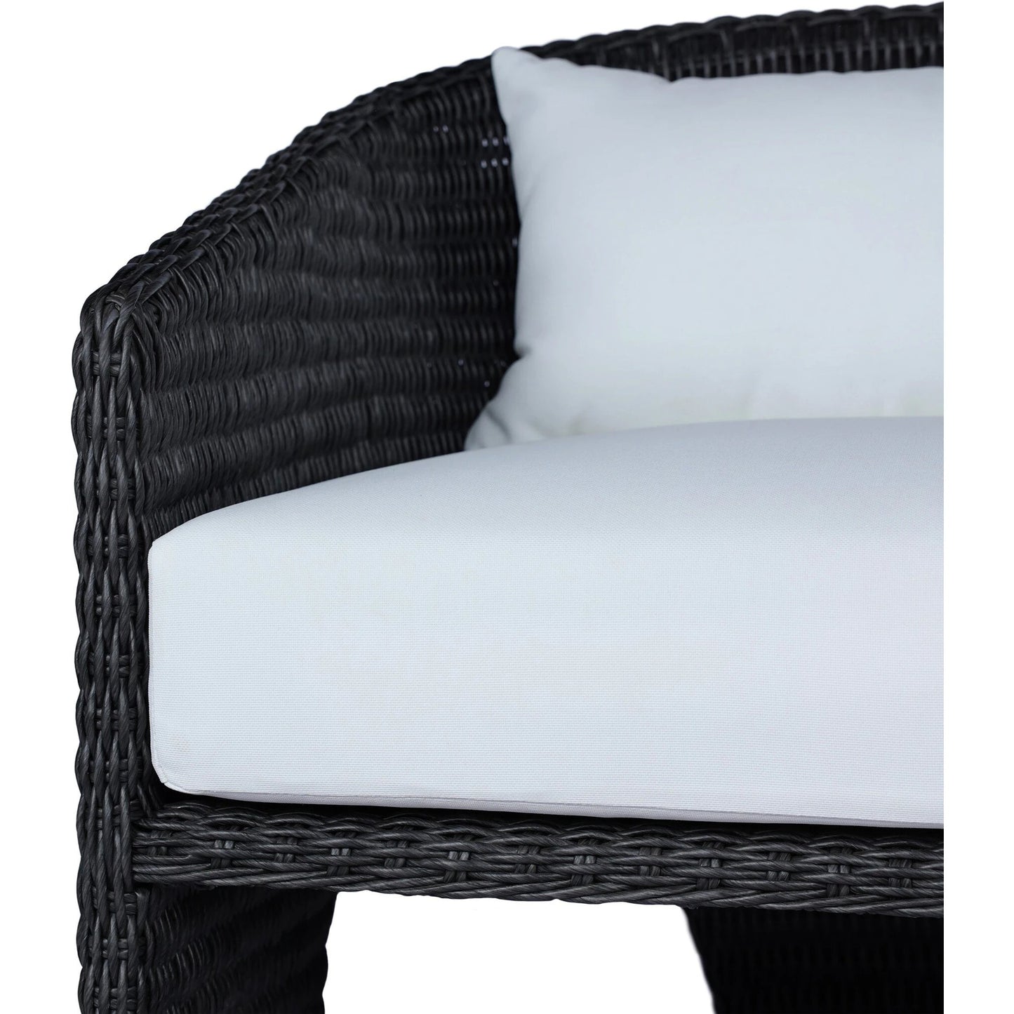 022 SI-2137313 | Closeup | Fae Outdoor Chair by Four Hands in stinson white. Made from 100% olefin, 100% polyethylene, 91% polyurethane foam pad, 9% polyester fiber batting in a modern style.