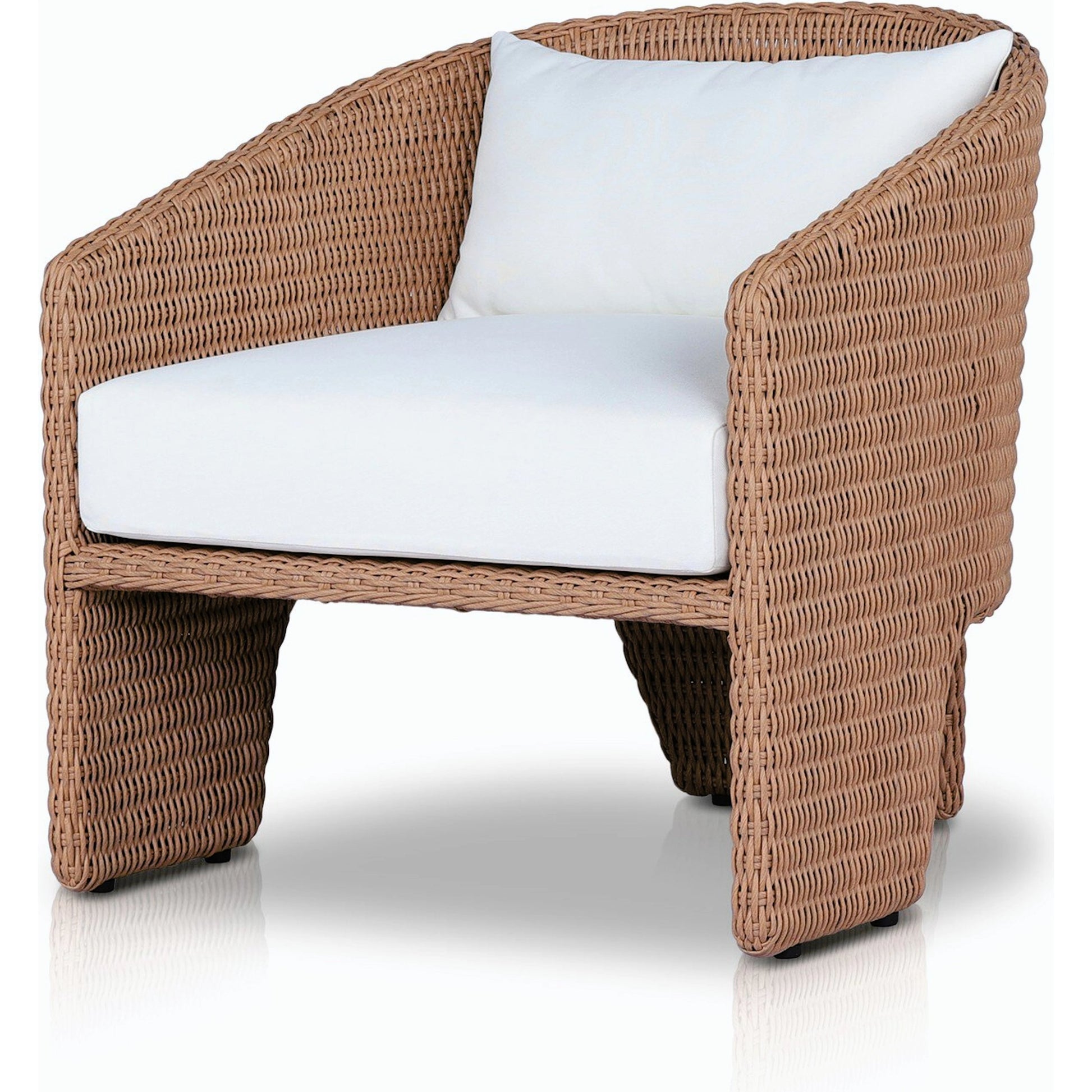Fae Outdoor Chair by Four Hands in stinson white. Made from 100% olefin, 100% polyethylene, 91% polyurethane foam pad, 9% polyester fiber batting in a modern style.