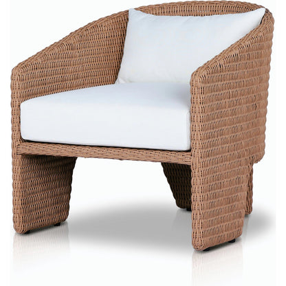 Fae Outdoor Chair by Four Hands in stinson white. Made from 100% olefin, 100% polyethylene, 91% polyurethane foam pad, 9% polyester fiber batting in a modern style.
