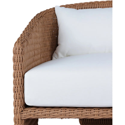 Fae Outdoor Chair by Four Hands in stinson white. Made from 100% olefin, 100% polyethylene, 91% polyurethane foam pad, 9% polyester fiber batting in a modern style.