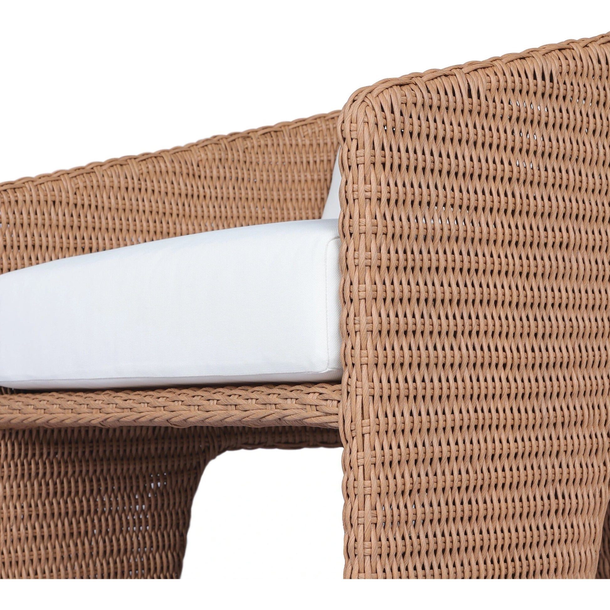 Fae Outdoor Chair by Four Hands in stinson white. Made from 100% olefin, 100% polyethylene, 91% polyurethane foam pad, 9% polyester fiber batting in a modern style.