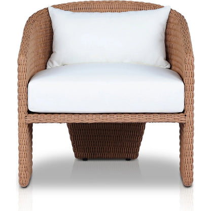 Fae Outdoor Chair by Four Hands in stinson white. Made from 100% olefin, 100% polyethylene, 91% polyurethane foam pad, 9% polyester fiber batting in a modern style.