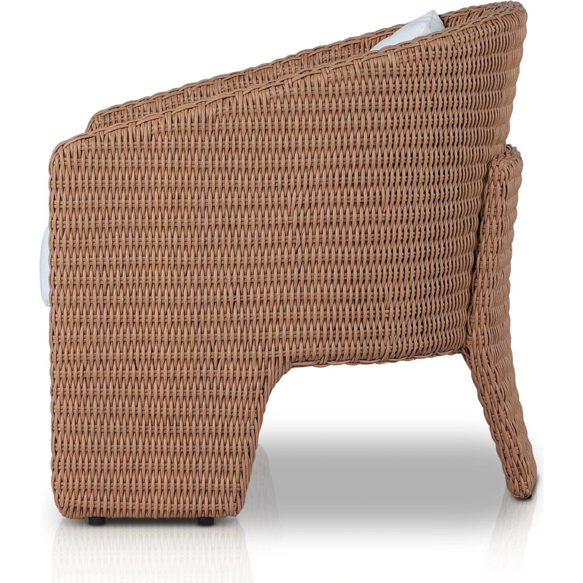 Fae Outdoor Chair by Four Hands in stinson white. Made from 100% olefin, 100% polyethylene, 91% polyurethane foam pad, 9% polyester fiber batting in a modern style.