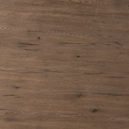 Leo Dining Table by Four Hands in rustic grey. Made from thick oak veneer, solid oak, iron in a modern style.