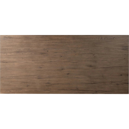 Leo Dining Table by Four Hands in rustic grey. Made from thick oak veneer, solid oak, iron in a modern style.