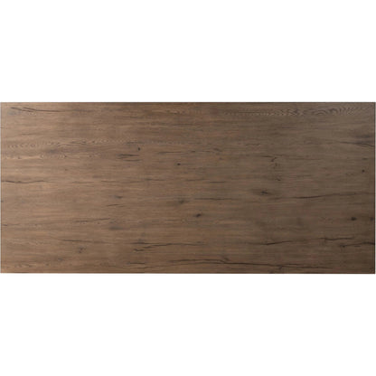 Leo Dining Table by Four Hands in rustic grey. Made from thick oak veneer, solid oak, iron in a modern style.