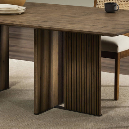 Leo Dining Table by Four Hands in rustic grey. Made from thick oak veneer, solid oak, iron in a modern style.