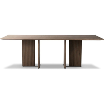 Leo Dining Table by Four Hands in rustic grey. Made from thick oak veneer, solid oak, iron in a modern style.
