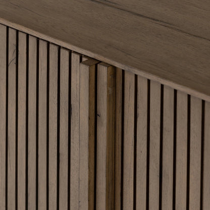 Leo Sideboard by Four Hands in rustic grey. Made from thick oak veneer, solid oak in a modern style.