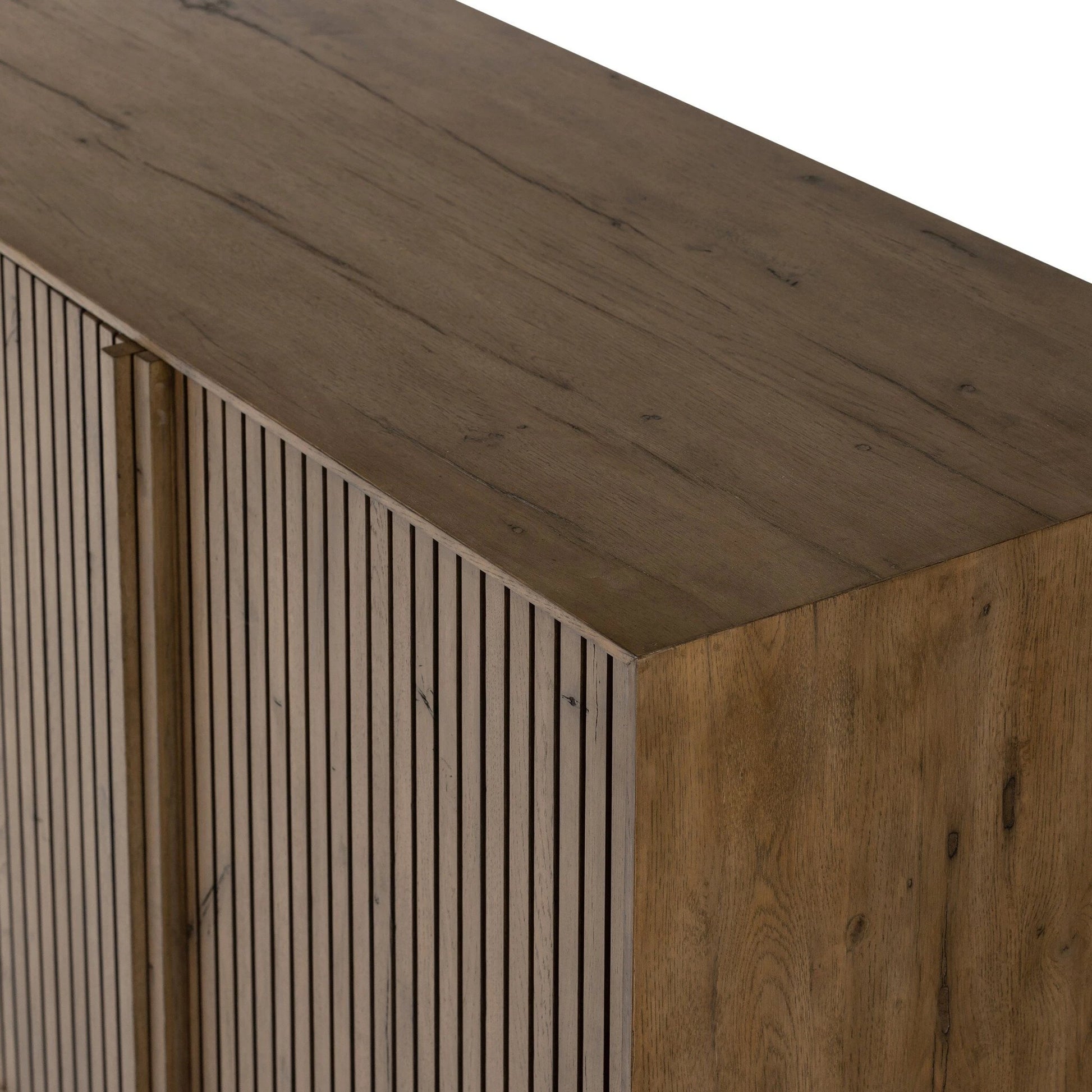 Leo Sideboard by Four Hands in rustic grey. Made from thick oak veneer, solid oak in a modern style.