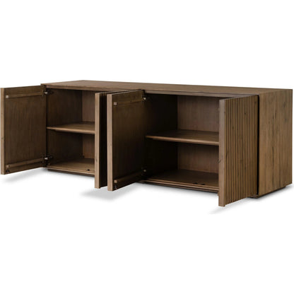 Leo Sideboard by Four Hands in rustic grey. Made from thick oak veneer, solid oak in a modern style.