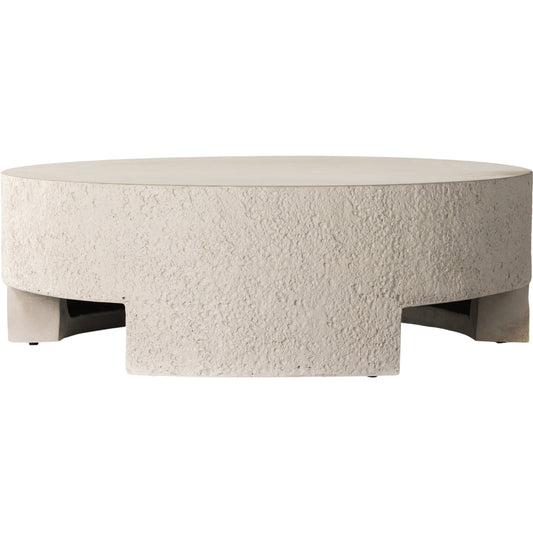 Kember Outdoor Coffee Table by Four Hands in blanc white, matte white. Made from concrete in a modern style.