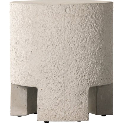 Kember Outdoor End Table by Four Hands in blanc white, matte white. Made from concrete in a modern style.