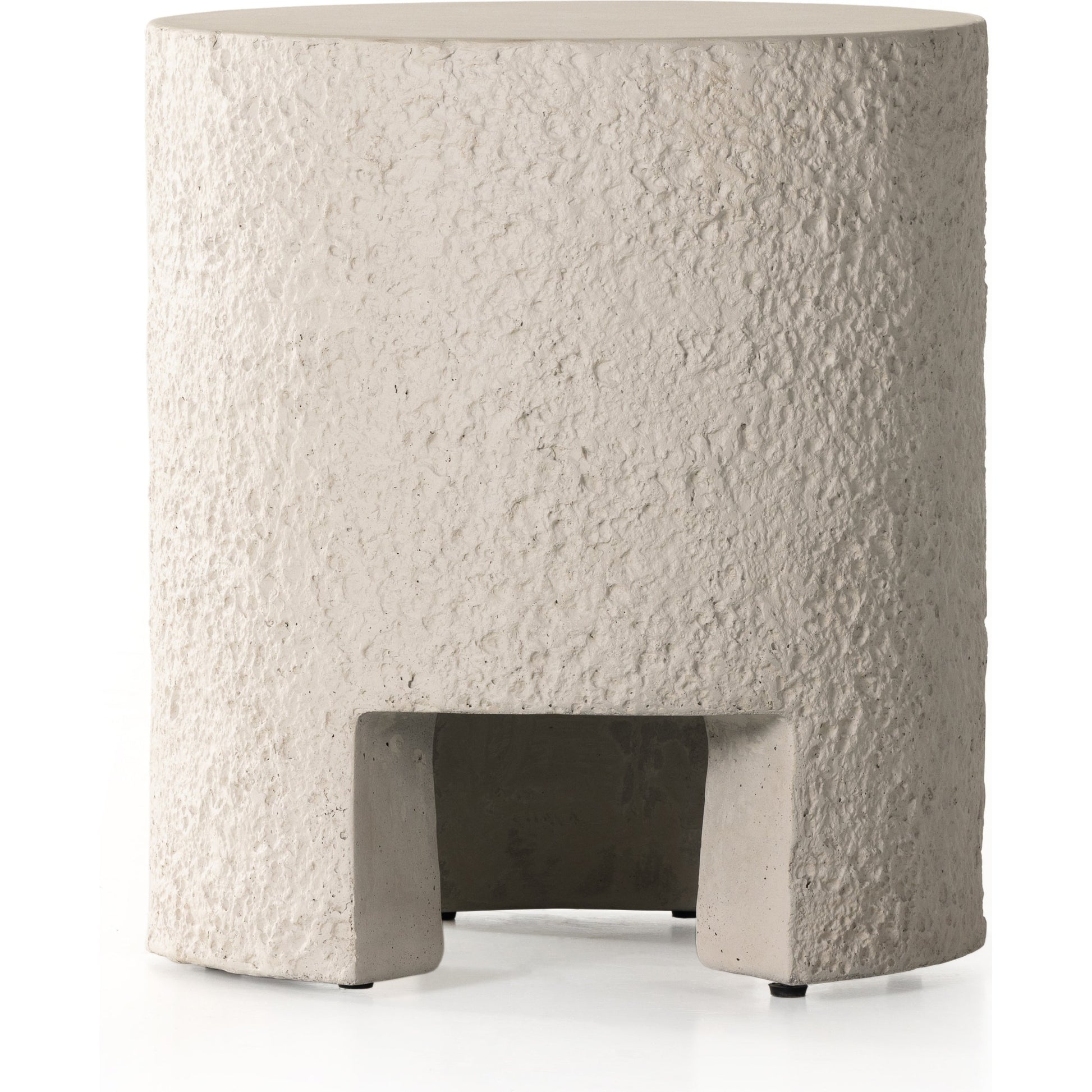 Kember Outdoor End Table by Four Hands in blanc white, matte white. Made from concrete in a modern style.