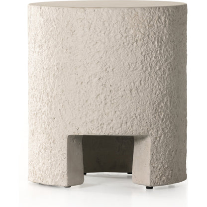Kember Outdoor End Table by Four Hands in blanc white, matte white. Made from concrete in a modern style.