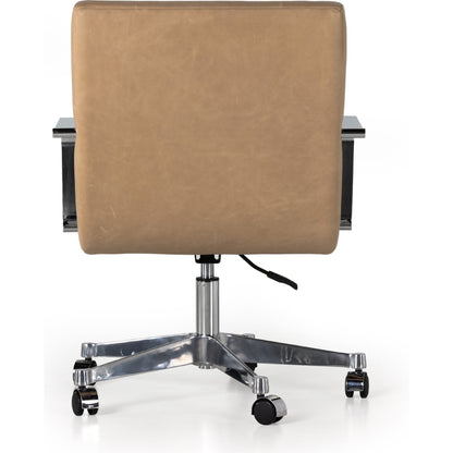Jude Desk Chair by Four Hands in palermo nude. Made from top grain leather, aluminum, stainless steel in a transitional style.