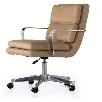 Jude Desk Chair by Four Hands in palermo nude. Made from top grain leather, aluminum, stainless steel in a transitional style.