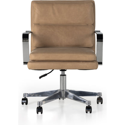 Jude Desk Chair by Four Hands in palermo nude. Made from top grain leather, aluminum, stainless steel in a transitional style.