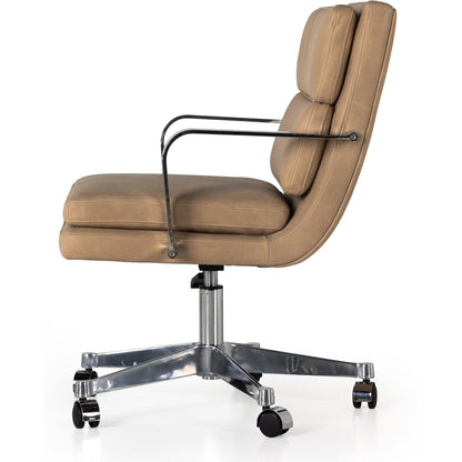 Jude Desk Chair by Four Hands in palermo nude. Made from top grain leather, aluminum, stainless steel in a transitional style.