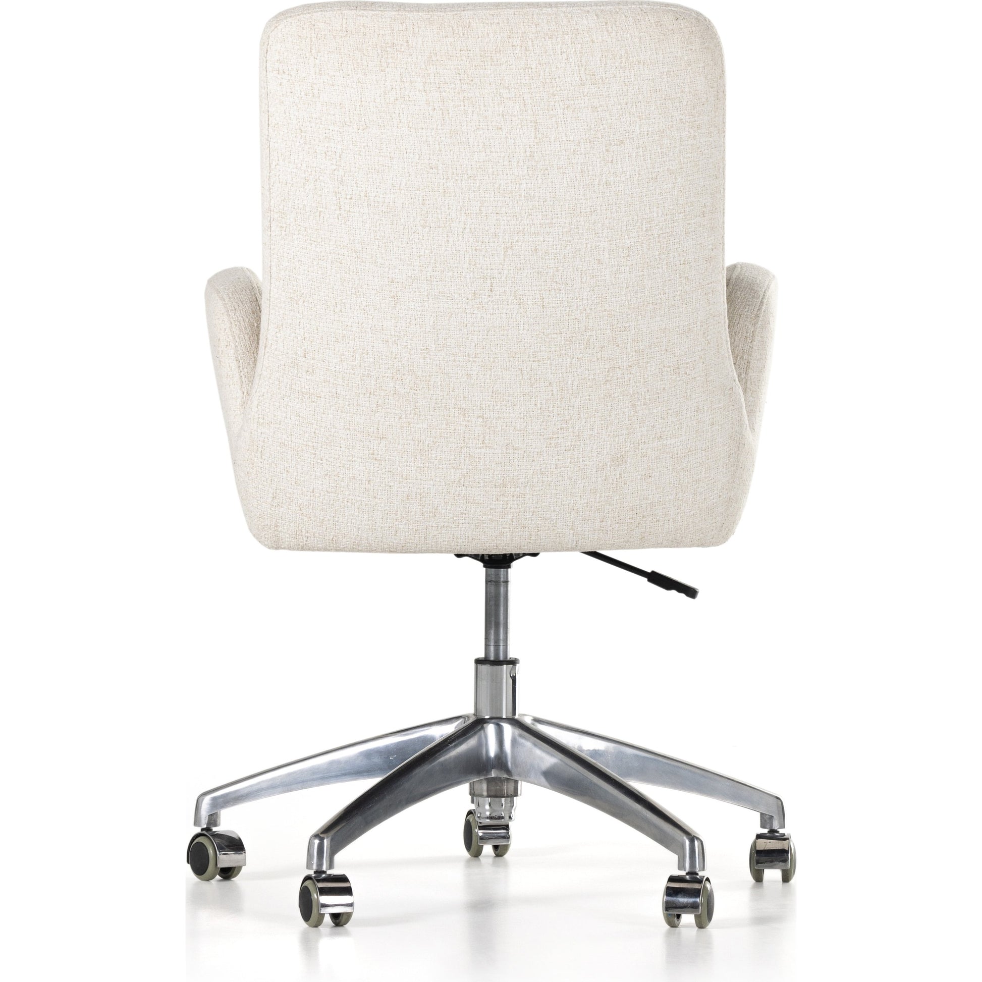 Leda Desk Chair by Four Hands in palermo nude, omari natural. Made from aluminum, 79% polyester, 16% viscose (rayon), 5% flax, linen, top grain leather in a transitional style.