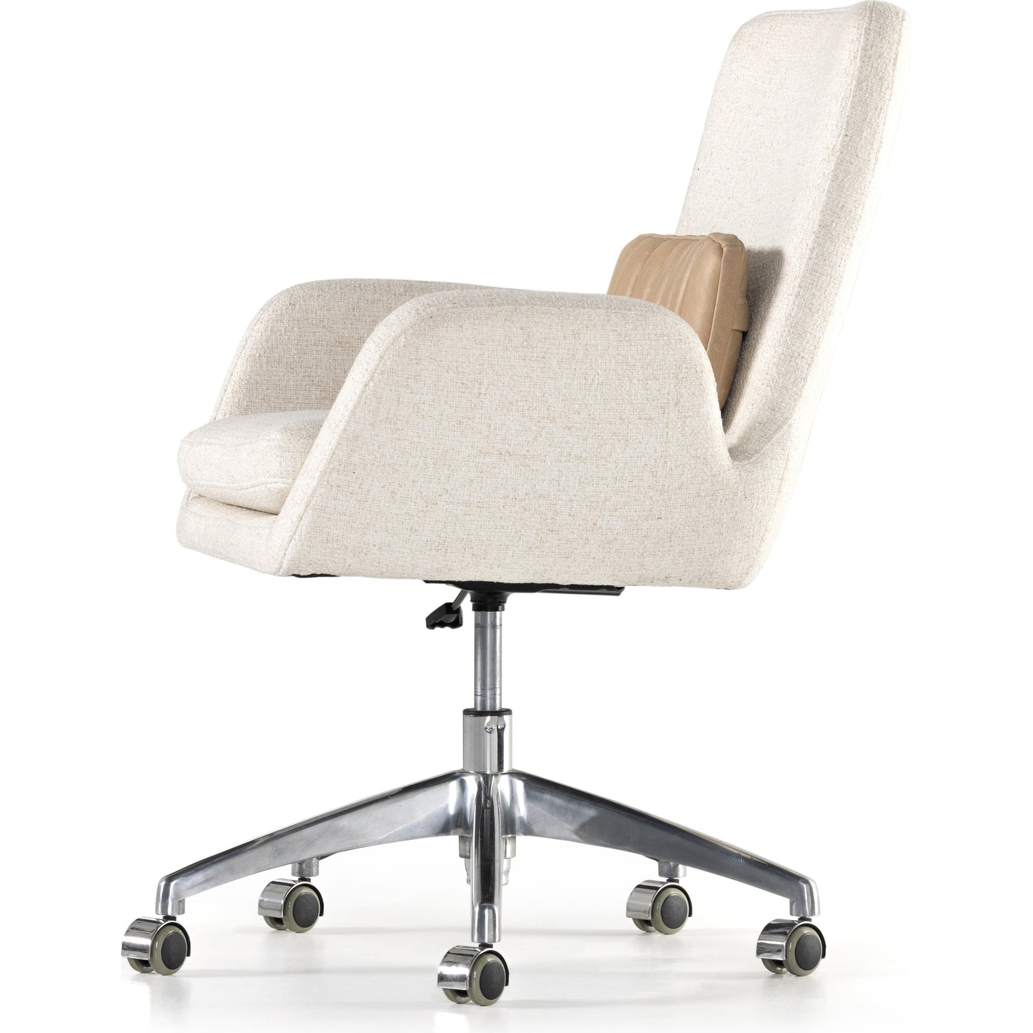 002 SI-1903051 | Additional Silo | Leda Desk Chair by Four Hands in palermo nude, omari natural. Made from aluminum, 79% polyester, 16% viscose (rayon), 5% flax, linen, top grain leather in a transitional style.