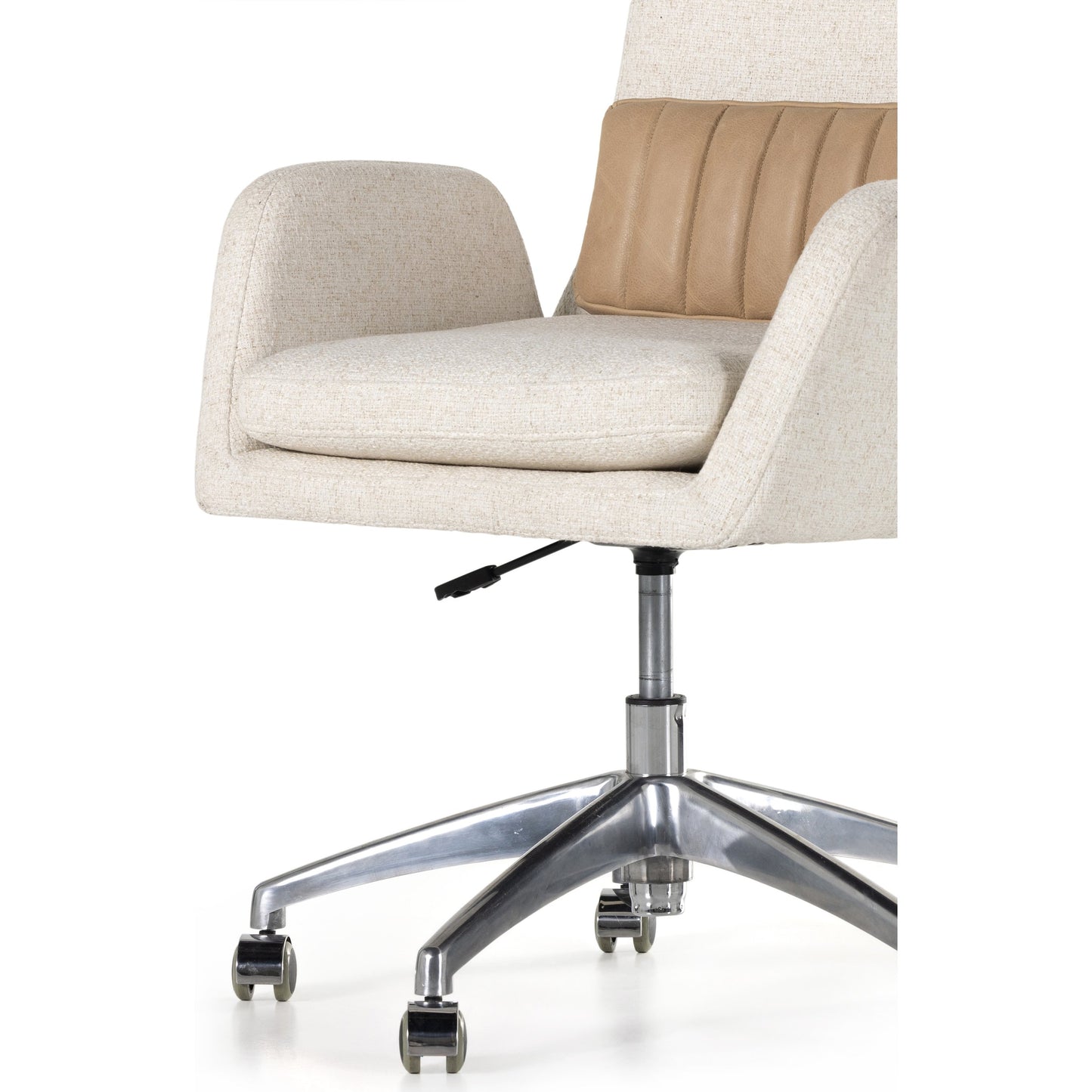 010 SI-1903051 | Additional Silo | Leda Desk Chair by Four Hands in palermo nude, omari natural. Made from aluminum, 79% polyester, 16% viscose (rayon), 5% flax, linen, top grain leather in a transitional style.