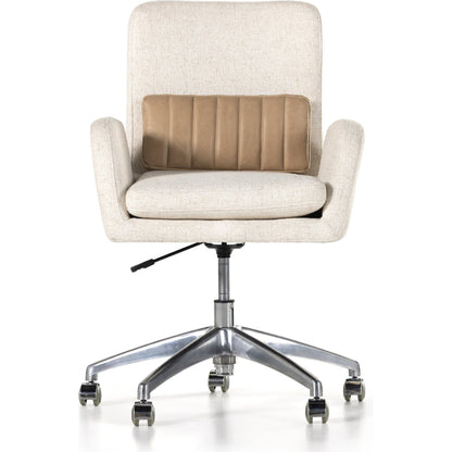 Leda Desk Chair by Four Hands in palermo nude, omari natural. Made from aluminum, 79% polyester, 16% viscose (rayon), 5% flax, linen, top grain leather in a transitional style.